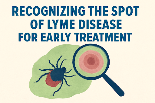 Red expanding rash spot of Lyme disease on skin after tick bite